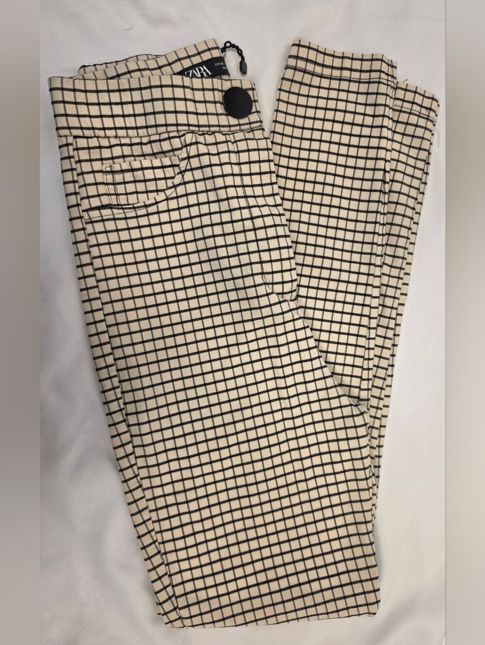 ZARA Womens High Rise Leggings Pants Black Off White Grid Check Plaid Size XS - Picture 2 of 3